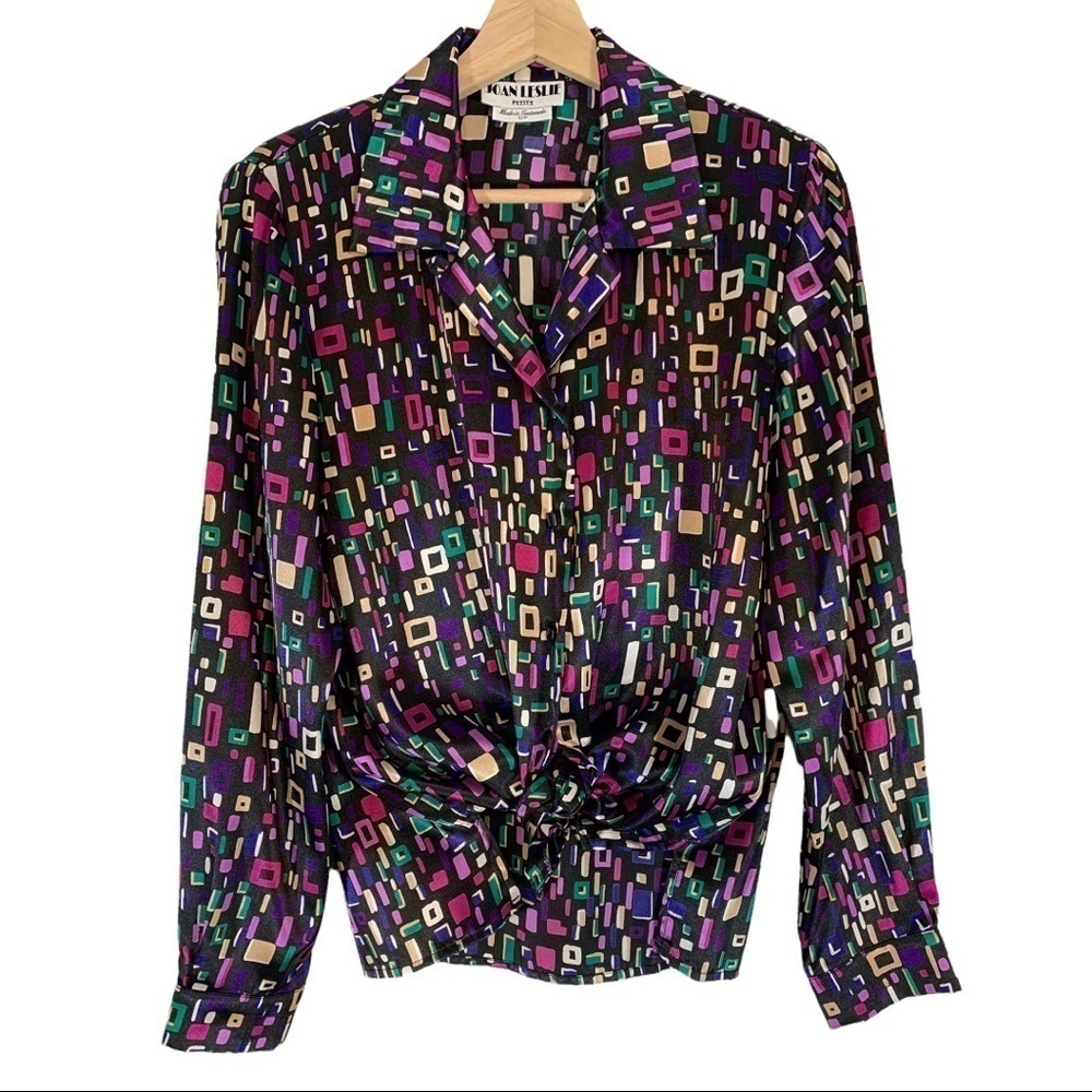 Vintage Joan Leslie Long Sleeve Satin Top Size L